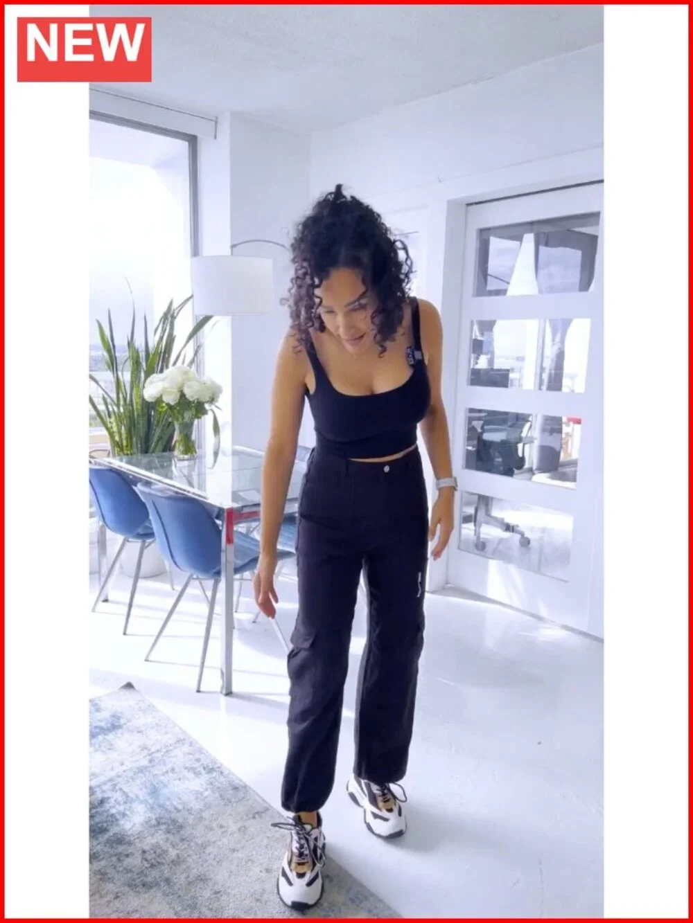 High Waist Wide Leg Cargo Pants with 7 Pockets Stretchy Drawstring